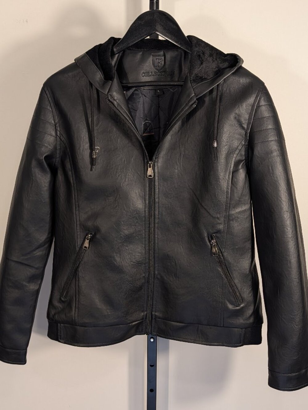 F-Collections Ferrari Collection Vegan Leather Hooded Jacket | Women’s L | Black